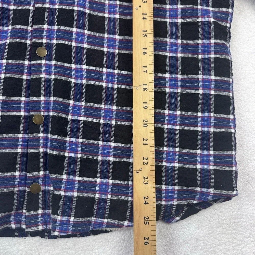 BoohooMAN Shacket Mens M Plaid Sherpa Lined Hooded Flannel Jacket Blue Black